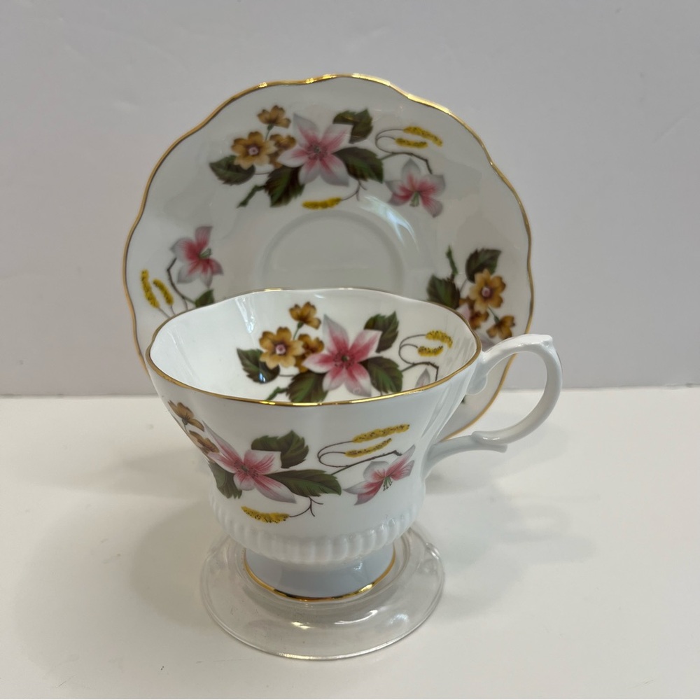 VINTAGE Royal Albert Bone China Floral Footed tea Cup & Saucer, England